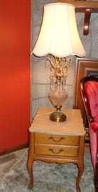 Crystal table lamp, marble end table