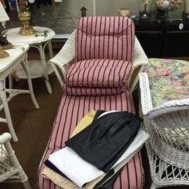 Antique wicker, leather skirts and slacks