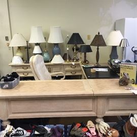 Executive desk and credenza and lighting