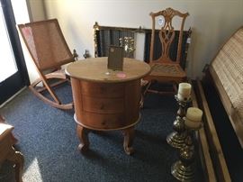 Pine furniture and great brass candlesticks
