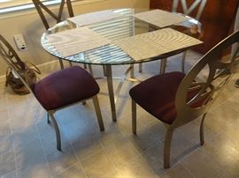 Glass Top Kitchen Table & 4 Chairs - 48"R X 29"H