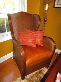 rattan & leather accent chair