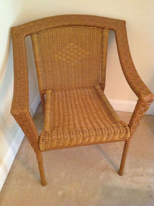 Wicker Style Chair $ 40.00 - second chair $ 40.00 and matching small table $ 40.00 also available.