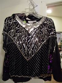 BEADED BLOUSE SILVER ON BLACK