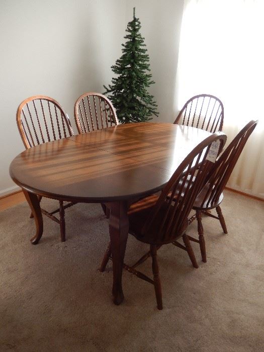 OUTSTANDING SOLID ASH TABLE W/ SIX WINDSOR CHAIRS (ONE WITH ARMS)