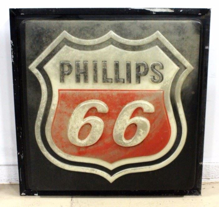 Vintage Phillips 66 Metal Box Sign with Raised Letters, May Have Once Been Wired, Possibly Back-Lit, 32" x 32" x 5"