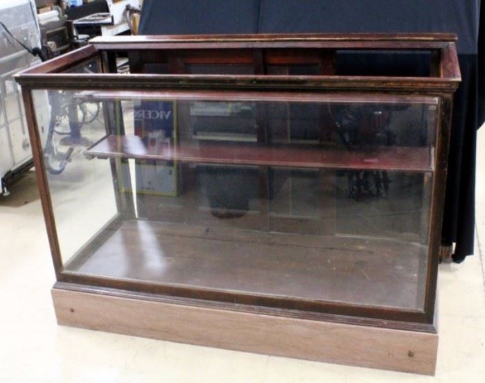 M Winter Lumber Co Antique General Store Counter Display Case with Marble Tile Base Trim, 59.5"W x 41.5" x 26.5"D