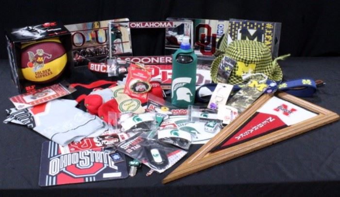 Mixed Collegiate Lot, Michigan, Oklahoma, Minnesota, Ohio and More- Wall Plaque Pennant, License Plate Frames, Basketball, Hats, Socks, MORE!