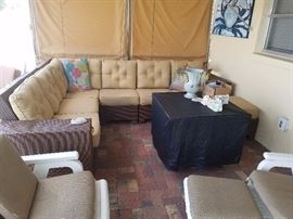 Great Garden Classics brand Outdoor furniture to die for.  Covered is a Nice matching fire pit.