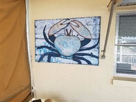 Very large hand painted metal crab .