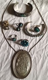 Old Sterling Jewelry including Navajo Turquoise Jewelry 