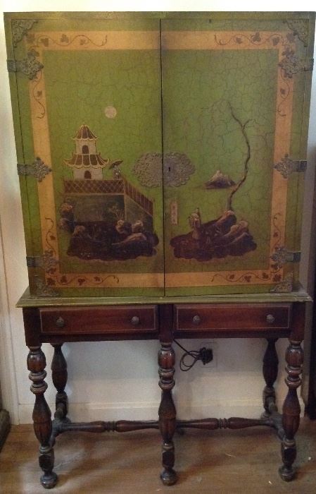Old Ornate Asian Drop Down Table Top Secretary 