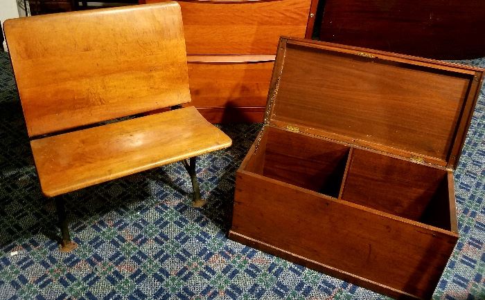 Antique School Bench and old storage box