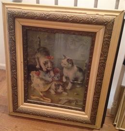 Beautiful Old framed of Litho of kittens 