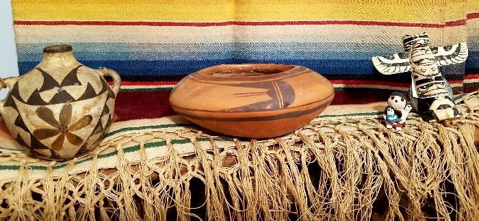 Old Mexican Blanket, Southwest Native American Pottery and Pacific Northwest Native Carving