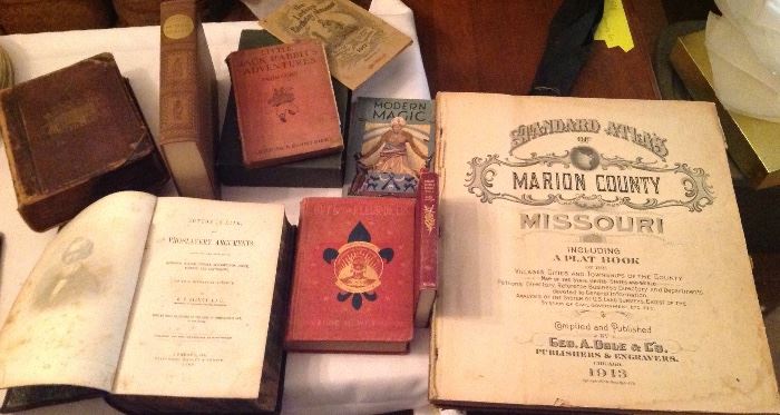 Pro Slavery Arguments book , Old Marion County, Mo plot book, old paper  