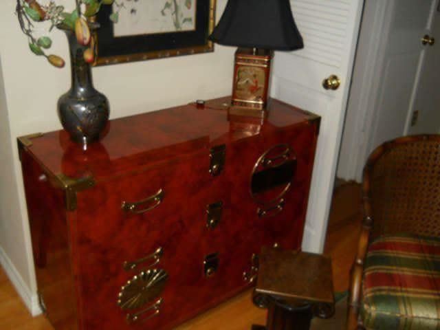 Red mahogany antique brass chest bought at R%obb Stuckeys