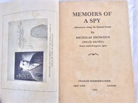 Memoirs of a Spy, Adventures Along the Eastern Front, 1933. Signed by Author. 