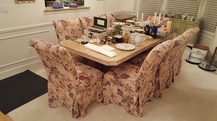 Large Marble Dining Table w 8 Chairs