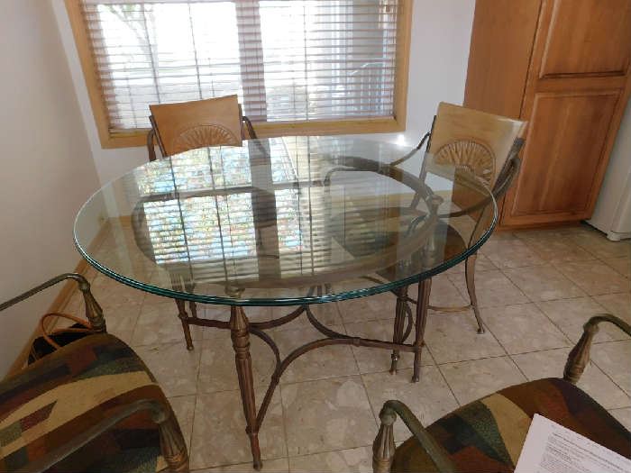 Round Glass and Metal Dinette or Kitchen Table and 4 chairs