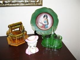 There is a large variety of good "smalls" in this sale - vintage pottery, vaseline glass, portrait plates, vintage head vase and lots more.  This is only a sample.