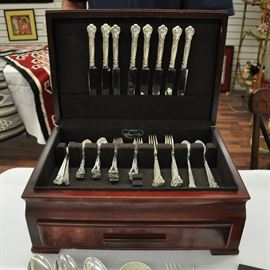 Gorham Chantilly sterling silver flatware - 72 pieces - service for 8 -- 7 piece place settings - plus nice assortment of serving pieces - excellent condition