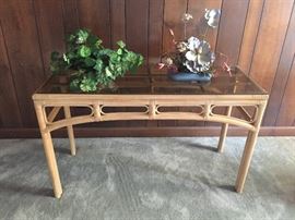 Rattan & Smoked Glass Sofa Table
