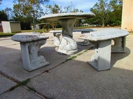 Vintage concrete patio table with benches