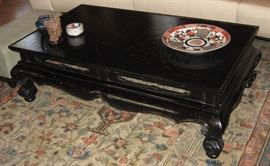 Period Chinese Low Table with Gilt Painted & Black Laquered Surface 