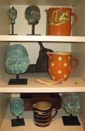 Collection of French Antique Doll Head Forms & Huge Collection of Antique French Jaspeware Pitchers 