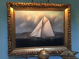 Important American Hudson River Yachting Oil Painting, Late 19th C. Weathervane "William Tell"