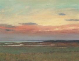 Luminous Salt Marsh American Oil Painting, Arthur Hoeber 
