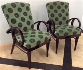 Pair of Black Lacquered Upholstered Modern Chairs