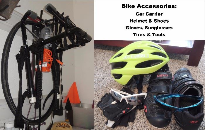 Bike AccessoriesBike accessories: car carrier, clothes, shoes, helmet, jerseys, Bell Bike trailer, bike pumps