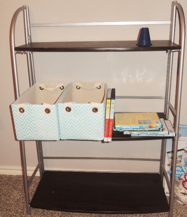 Book Cases in many sizes and colors.  Many, many baskets in various materials, shapes and sizes
