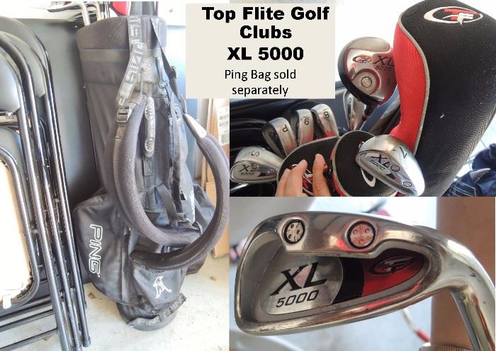 Top Flite XL 5000 golf clubs. Ping golf bag