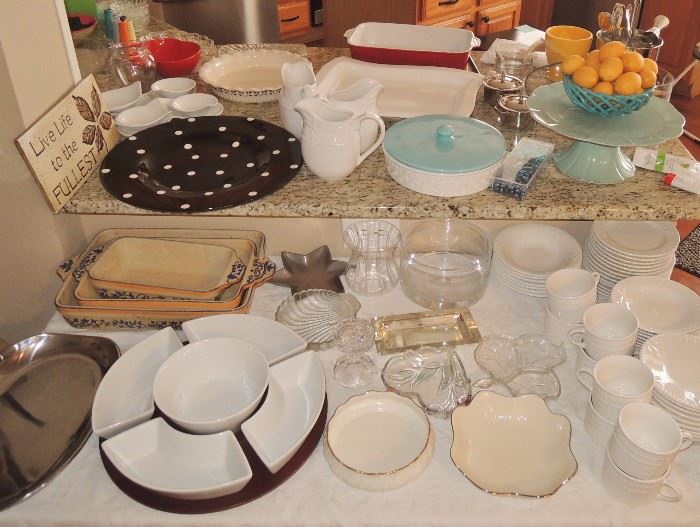 Kitchen & Dining Entertaining Items.  Many Lenox pieces. Selection of china and crystal including Royal Gallery Jill pattern service for 12