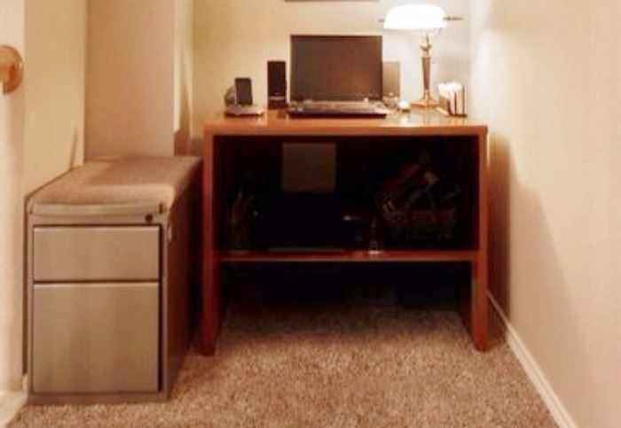 Computer desk, Office pedestal storage - padded for extra seat