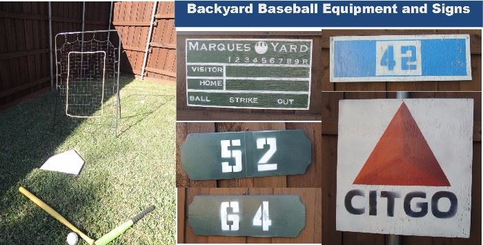Backyard baseball field: equipment, bases and signs