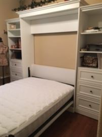 Bestar Murphy Bed - 115 inches long, 89.5 inches high, 20 inches deep.  Quality queen mattress included.  