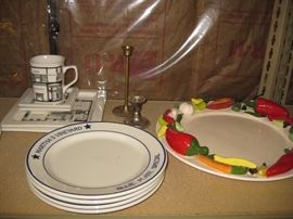 Homer Laughlin "Marthas Vineyard" 4 plates, Destination Home chili platter, Eddys Fishs dish set 6 pieces