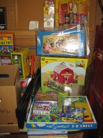 Simpson 3-D chess set, John Deere play barn set