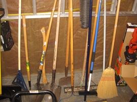 Shovels, brooms and rakes in great shape