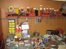 Phillips, Craftsman, Workzone and Handyman screwdrivers and wrenches. Sterling nails, screws in the box. 