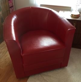Red Leather Swiveling Tub Chair      $150.00