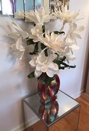Muti colored Vase with Large White Silk Flowers $50.00