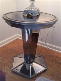 Pair 20" Smokey Glass all Mirrored 24" tall end Tables $225.00 pair