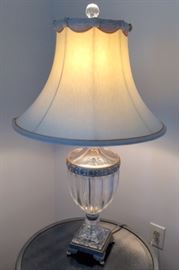 Pair Glass and Metal 34" tall Lamps with fine Shades $150.00 pair