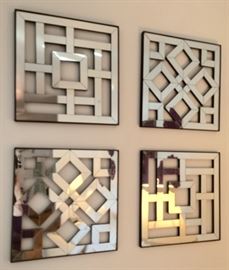 4 16" Square Geometric Mirrored Wall Hangings $95.