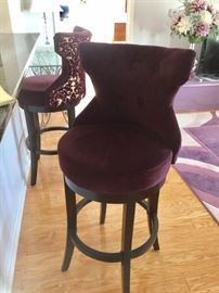 Pair Tall Bar Stools uphl in Plum Velvet solid and cut $195.00 pair